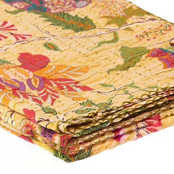 Taj Hotel Home Decor Kantha Cotton Throw | 1-Piece | Multicolor | 50"x70" - Picture 3 of 3